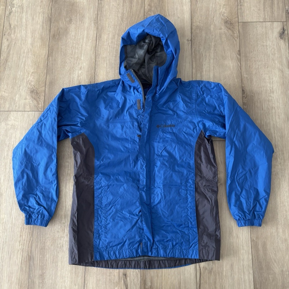 Columbia Kids Blue Hooded Lightweight Jacket Full Zip Outdoor Adventure Size L